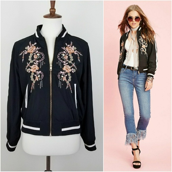 Forever 21 Jackets & Blazers - Forever 21 Floral Embroidered Bomber Jacket